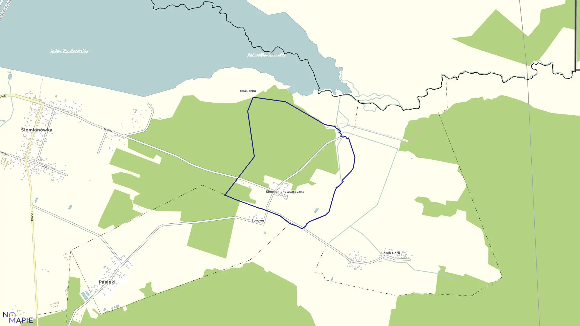 Mapa obrębu SIEMIENIAKOWSZCZYZNA w gminie Narewka